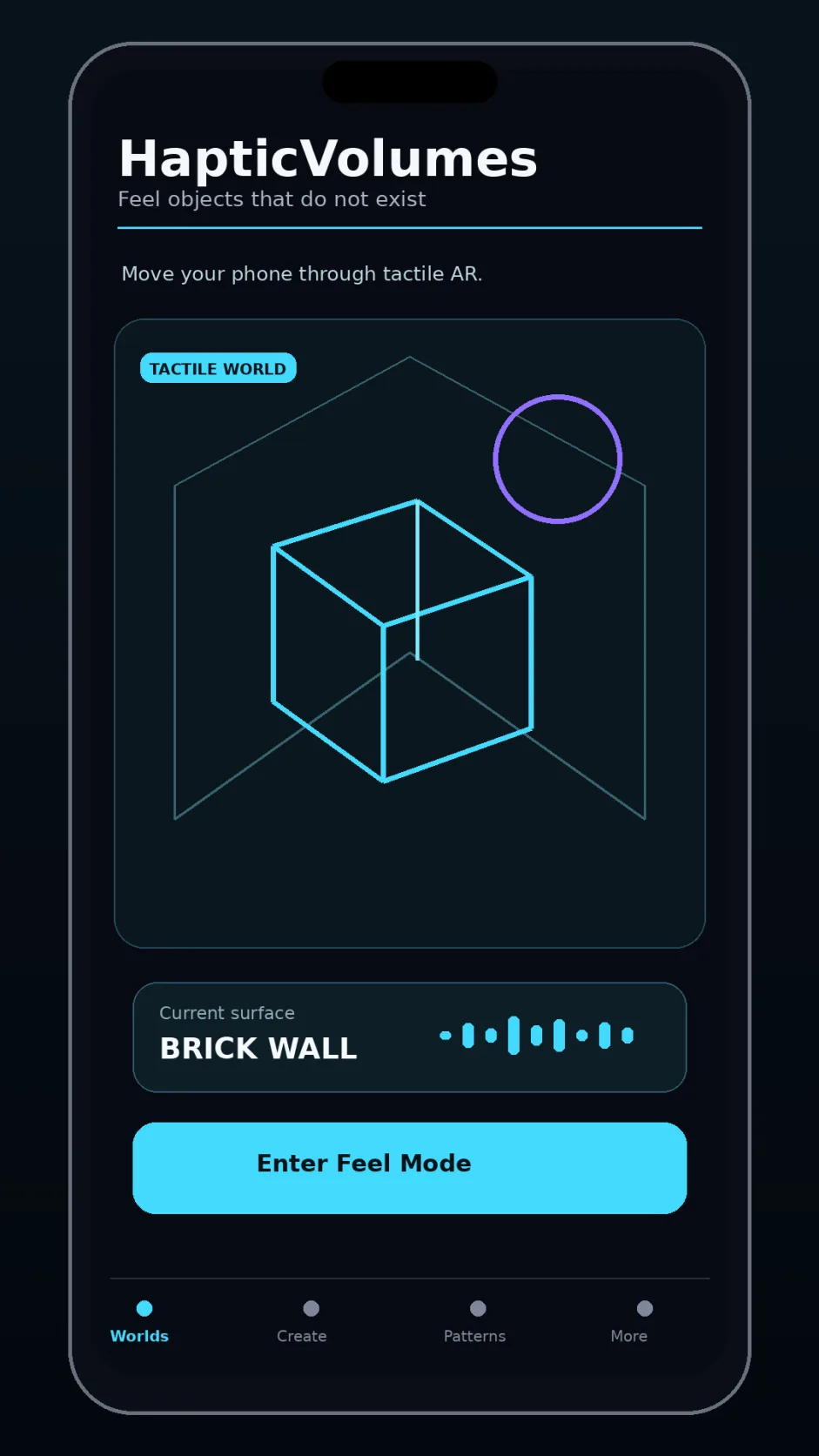 HapticVolumes concept mockup of a phone exploring invisible tactile shapes.