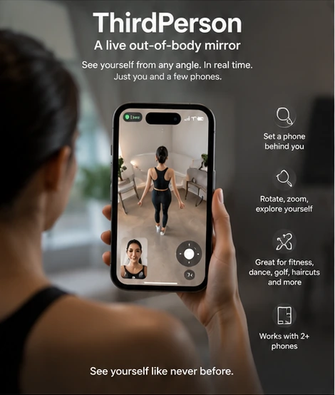 ThirdPerson concept mockup of a rotatable body mirror made from phone views.